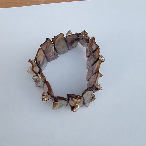Vintage shell stretch bracelet chunky brown mother of pearl boho - Picture 3 of 10